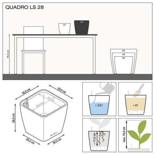 LECHUZA QUADRO LS 28 Shiny Taupe Poly Resin Table Self-watering Planter with Substrate H26 L28 W28 cm, 20 ltrs Cap.