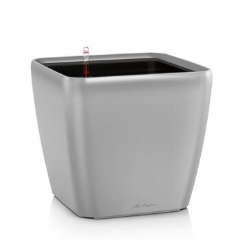 LECHUZA QUADRO LS 28 Jardinière auto-arrosante de table en polyrésine métallisée argentée avec substrat H26 L28 W28 cm, 20 litres Cap. 6