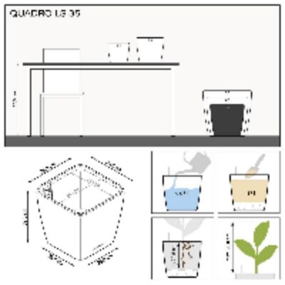 LECHUZA QUADRO LS 35 Espresso Metallic Poly Resin Fioriera autoirrigante con substrato H33 L35 L35 cm, 40 litri Cap.