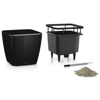 LECHUZA QUADRO LS 35 Jardinière auto-irrigante en résine poly noire haute brillance avec substrat H33 L35 W35 cm, 40 ltrs Cap. 4