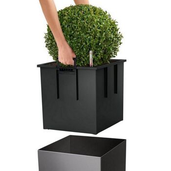 LECHUZA CUBE 40 Jardinière à arrosage automatique au sol en résine poly expresso avec substrat H40 L40 W40 cm, 64 ltrs Cap. 2