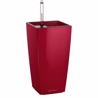 LECHUZA MINI CUBI Table Scarlet Red High Gloss Poly Resin Table Self-watering Planter with Substrate H18 L9 W9 cm, 0.8 ltrs Cap.