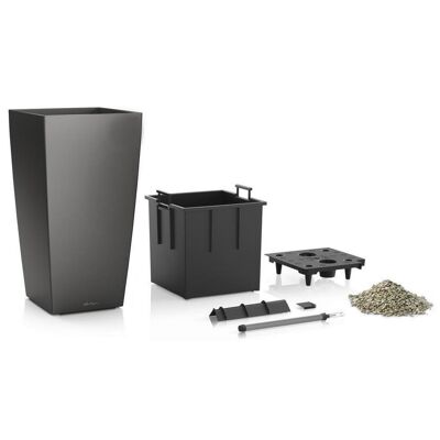LECHUZA CUBICO 30 Charcoal Metallic Poly Resin Floor Self-watering Planter with Substrate H56 L30 W30 cm, 50 ltrs Cap.