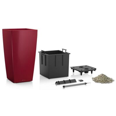LECHUZA CUBICO 40 Scarlet Red High-Gloss Poly Resin Floor Self-watering Planter with Substrate H75 L40 W40 cm, 120 ltrs Cap.
