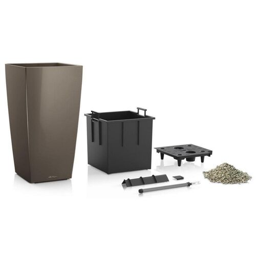 LECHUZA CUBICO 30 Shiny Taupe Poly Resin Floor Self-watering Planter with Substrate H56 L30 W30 cm, 50 ltrs Cap.
