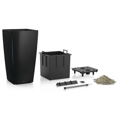 LECHUZA CUBICO 22 Black High-Gloss Poly Resin Table Self-watering Planter with Substrate H41 L22 W22 cm, 20 ltrs Cap.