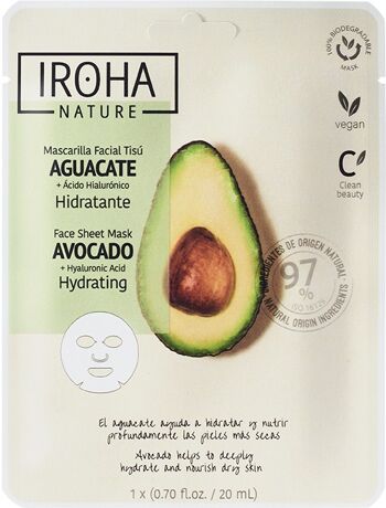 Masque facial HYDRATANT en tissu à l'avocat 1