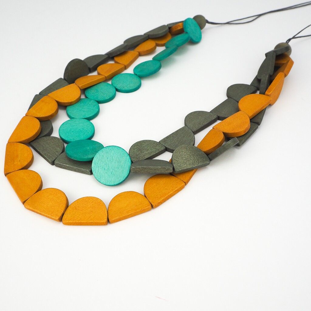 Collana in legno 24- Combinazione di senape