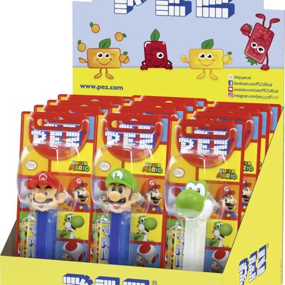 PEZ  Boîte présentoir de 12 Blisters Nintendo : 1 distributeur + 1 recharge goût fruit
