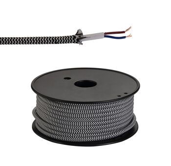 Rouleau de 25 m de câble tressé noir et blanc à rayures ondulées de 0,75 mm à 2 conducteurs approuvé VDE / VL09319