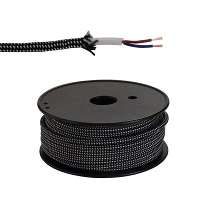 25m Roll Black & White Spot Braided 2 Core 0.75mm Cable VDE Approved / VL09320
