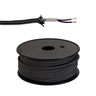 25m Roll Black & White Spot Braided 2 Core 0.75mm Cable VDE Approved / VL09320