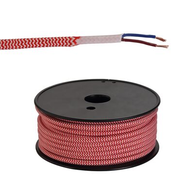 Rollo de 25 m Cable de 2 núcleos trenzado de rayas onduladas rojas y blancas de 0,75 mm Aprobado por VDE / VL09321
