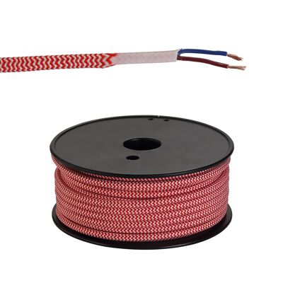 25m Roll Red & White Wave Stripes Braided 2 Core 0.75mm Cable VDE Approved / VL09321