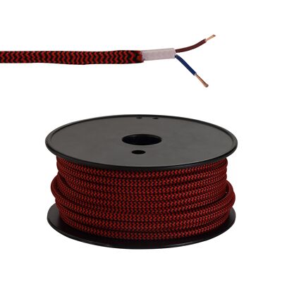 25m Roll Red & White Wave Stripes Braided 2 Core 0.75mm Cable VDE Approved / VL09322