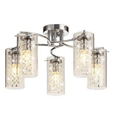 Aubrey Semi Ceiling Light, 5 x E14, Polished Chrome/Crystal/Glass / VL08279