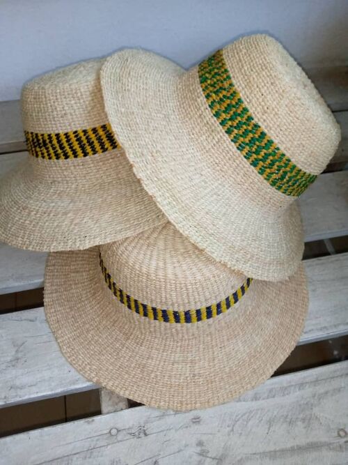 Summer straw hat - Bande jaune et rouge - 56