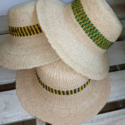 Summer straw hat - Yellow and red band - 56