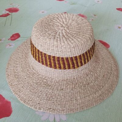 Summer straw hat - Yellow and red band -