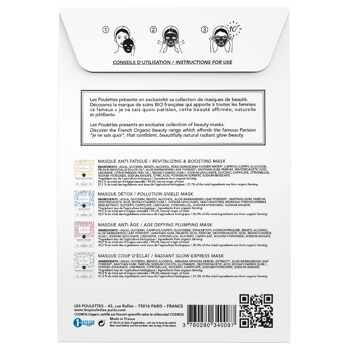 Coffret cadeau de 4 masques visage tissu -coton organique- certifié Bio Cosmos Organic par Ecocert 5