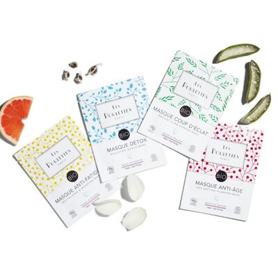 Gift box of 4 fabric face masks -organic cotton- certified Bio Cosmos Organic by Ecocert