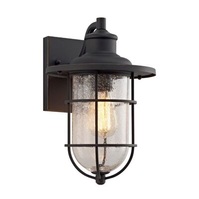 Araminta Wall Lamp, 1 x E27, Black/Gold With Seeded Clear Glass, IP54 / VL08429