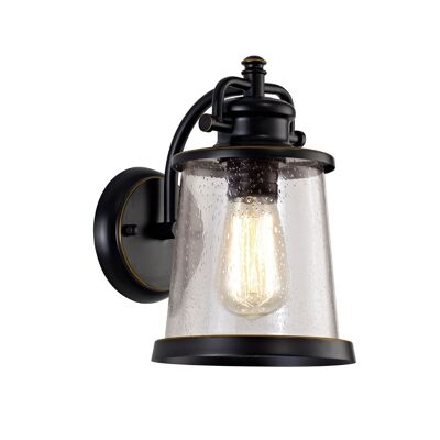 Lámpara de Pared Charlotte, 1 x E27, Negro/Dorado con Vidrio Transparente Sembrado, IP54 / VL08430