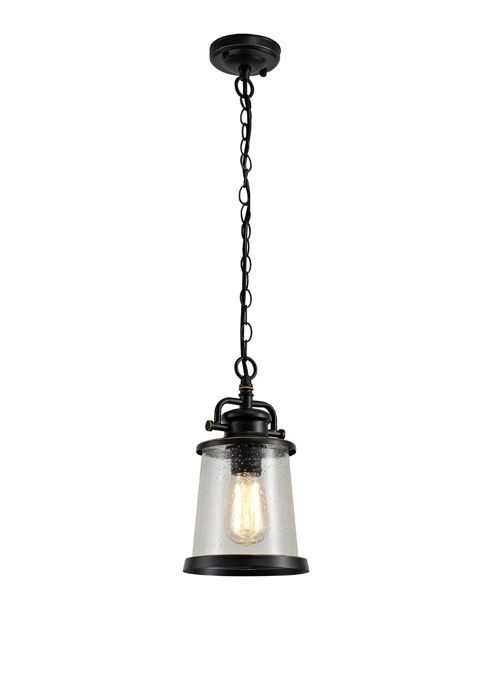 Charlotte Pendant, 1 x E27, Black/Gold With Seeded Clear Glass, IP54 / VL08431