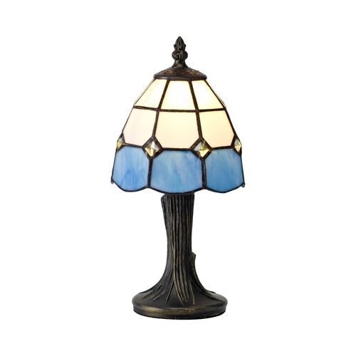 Clady Tiffany Table Lamp, 1 x E14, White/Blue/Clear Crystal Shade / VL08450