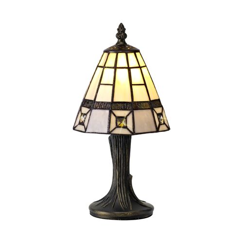 Alba Tiffany Table Lamp, 1 x E14, Cream/Grey/Clear Crystal Shade / VL08464