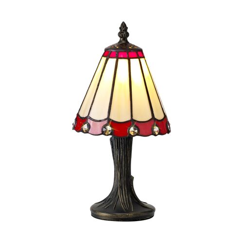 Neus Tiffany Table Lamp, 1 x E14, Cream/Red/Clear Crystal Shade / VL08466