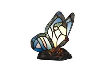 Lampe de table Ingrid Tiffany Butterfly, 1 x E14, base noire avec verre bleu/rose et cristal clair / VL08534 3