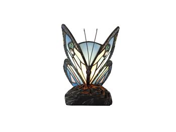 Lampe de table Ingrid Tiffany Butterfly, 1 x E14, base noire avec verre bleu/rose et cristal clair / VL08534 4