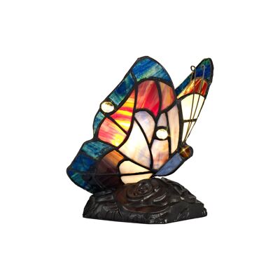 Ingrid Tiffany Butterfly Tischlampe, 1 x E14, schwarzer Sockel mit blauem/braunem Glas mit klarem Kristall / VL08535
