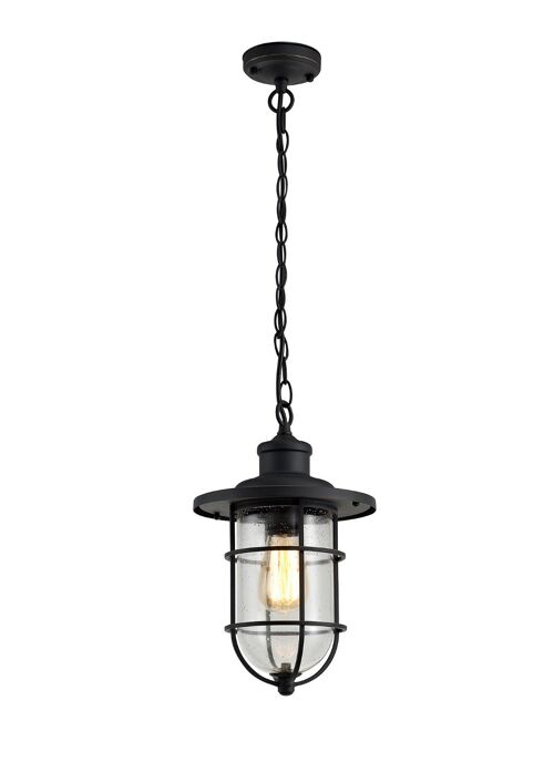 Araminta Pendant, 1 x E27, Black/Gold With Seeded Clear Glass, IP54 / VL08548