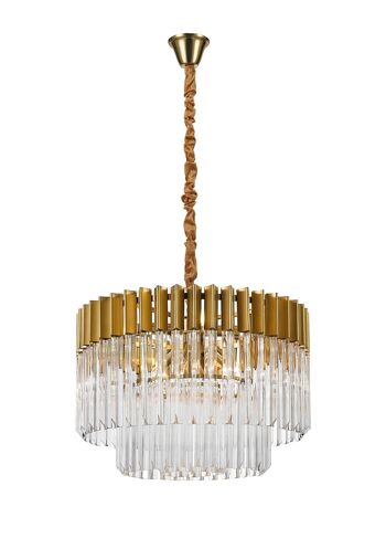 Rachel Pendant Round 8 Light E14, Laiton/Verre transparent, Poids de l'article : 17,3 kg / VL08584 1