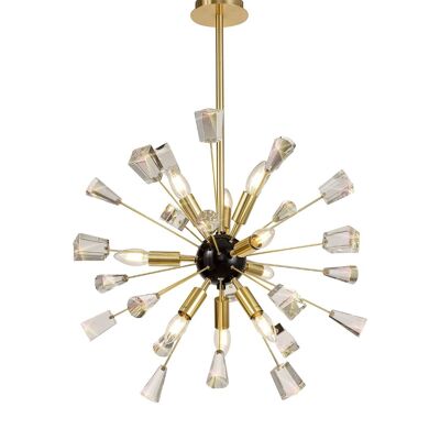 Lámpara Colgante Aimee Sputnik, 9 Luces E14, Oro Cepillado y Negro Brillo/Cristal/ VL08627