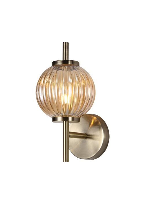 Arianna Wall Lamp, 1 x G9, Antique Brass/Amber Glass / VL08678