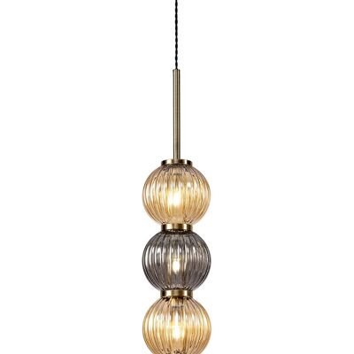 Pendente Arianna, 3 x G9, ottone antico/vetro affumicato e ambra / VL08679