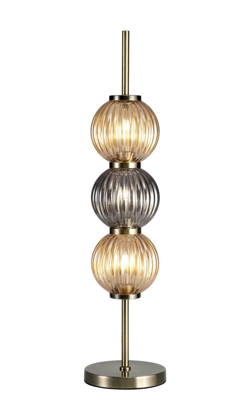 Arianna Table Lamp, 3 x G9, Antique Brass/Smoked & Amber Glass / VL08680