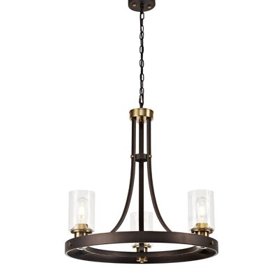 Sabina Suspension 3 Lumière E27, Brun Oxyde/Bronze Avec Abat-Jour en Verre Clair / VL08785