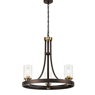 Sabina Pendant 3 Light E27, Brown Oxide/Bronze With Clear Glass Shades / VL08785