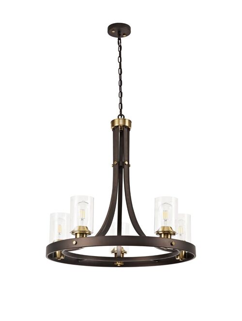 Sabina Pendant 5 Light E27, Brown Oxide/Bronze With Clear Glass Shades / VL08786