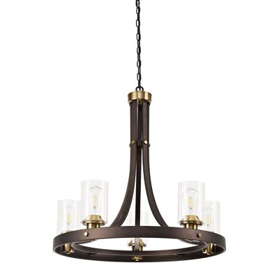 Sabina Pendant 5 Light E27, Brown Oxide/Bronze With Clear Glass Shades / VL08786