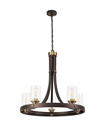 Sabina Suspension 5 Lumières E27, Brun Oxyde/Bronze Avec Abat-Jour en Verre Clair / VL08786 1