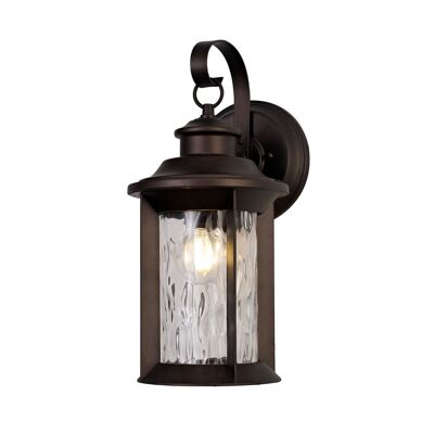 Genevieve Small Wall Lamp, 1 x E27, Antique Bronze/Clear Ripple Glass, IP54, 2yrs Warranty / VL08790