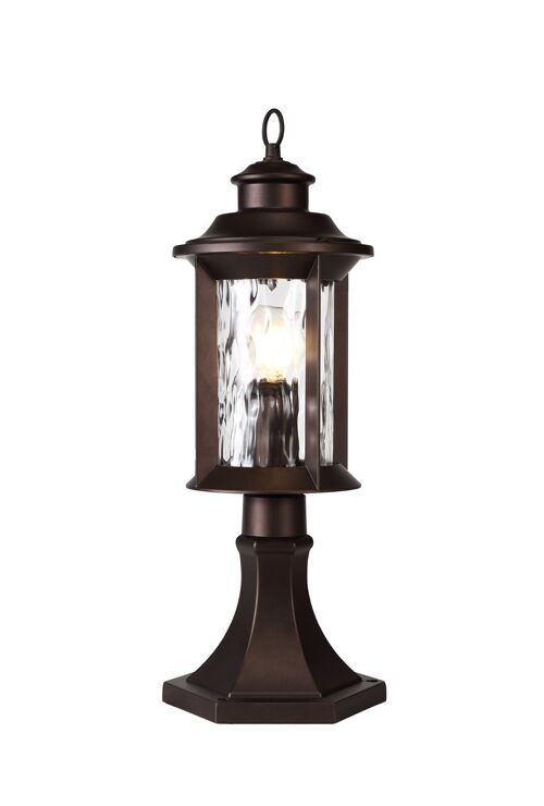 Genevieve Pedestal Lamp, 1 x E27, Antique Bronze/Clear Ripple Glass, IP54, 2yrs Warranty / VL08791