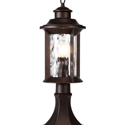 Genevieve Pedestal Lamp, 1 x E27, Antique Bronze/Clear Ripple Glass, IP54, 2yrs Warranty / VL08791