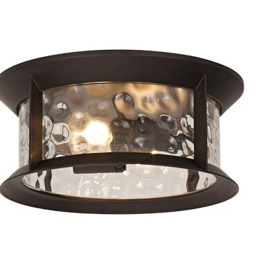 Genevieve Flush Ceiling Lamp, 2 xE27, Antique Bronze/Clear Ripple Glass, IP54, 2yrs Warranty / VL08793