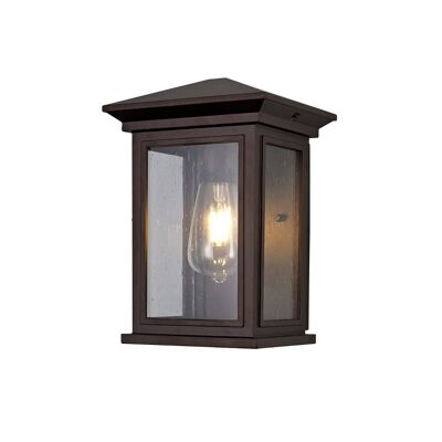 Beatrix Flush Wall Lamp, 1 x E27, IP54, Antique Bronze/Clear Seeded Glass, 2yrs Warranty / VL08795